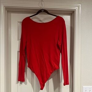 Red Long-Sleeve Bodysuit - Women's Top
